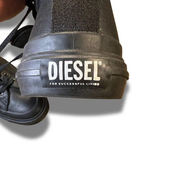 Diesel S-Athos DV Mid Black Leather High-Top Sneakers With Side Zipper Lace-Up C - Picture 8 of 10